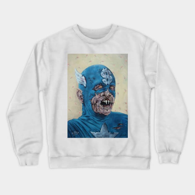 War Machine Captain America x Nosferatu Mashup Apocalyptic Portrait  A Surreal Fusion of Heroes and Horrors Crewneck Sweatshirt by Tiger Picasso